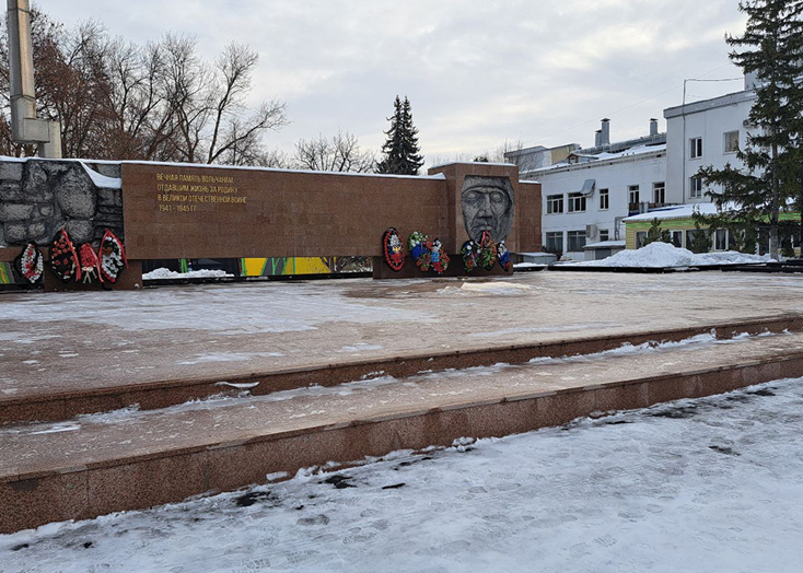 В Вольске мемориал «Вечный огонь» покрылся гололедом